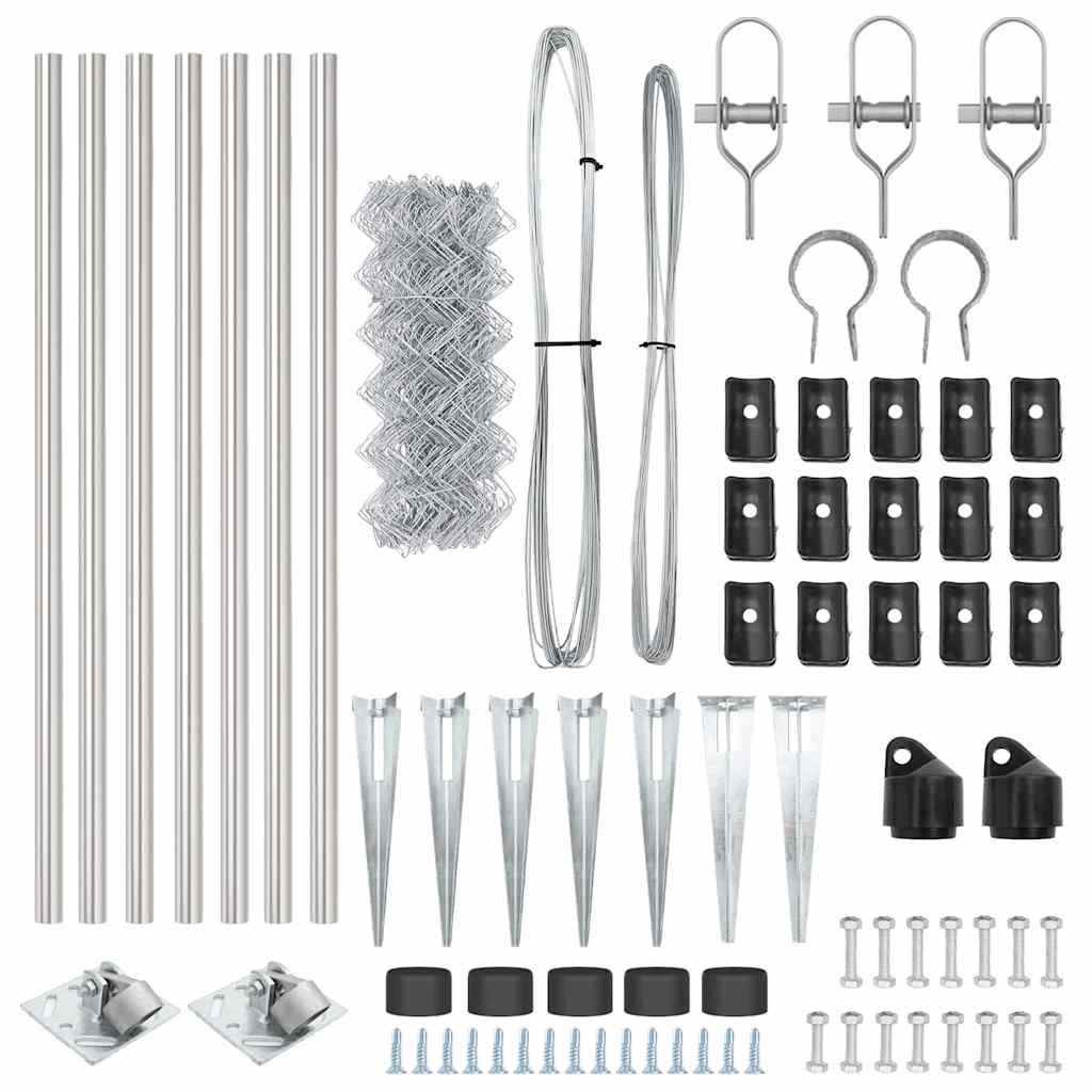Kettengliedzaun mit Pfosten Silber 1 x 10 m Stahl